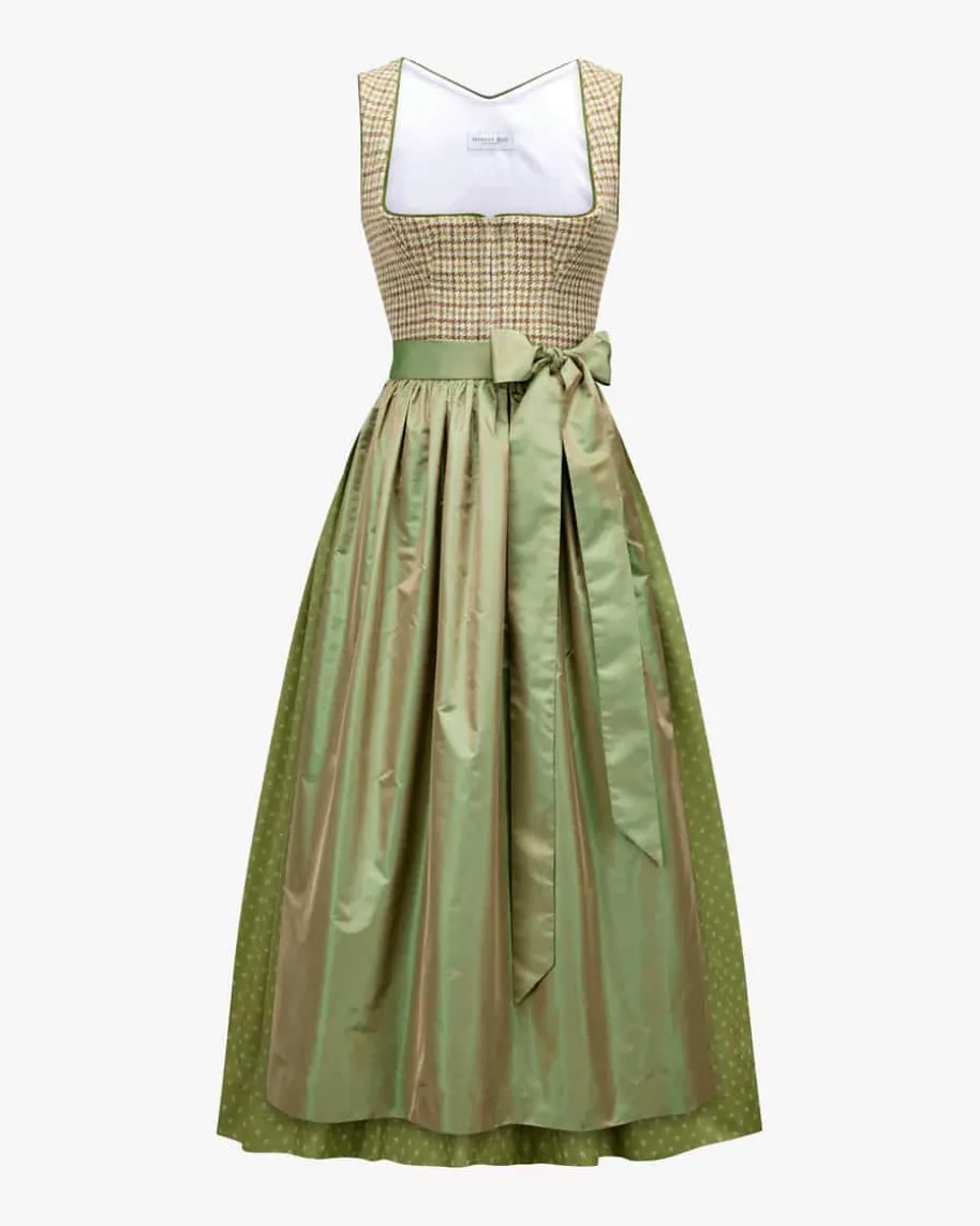 Marie Tweed Dirndl lang mit Seidenschürze