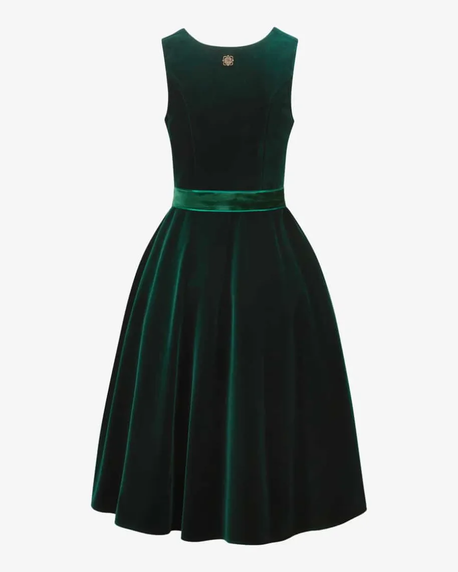 Smaragd Midi-Dirndl mit Seidenschürze